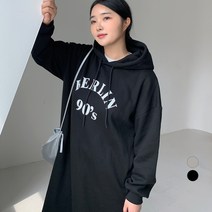 102102 여성용 빅사이즈 오버핏 베를린 롱 후드 맨투맨 원피스
