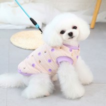강아지 둥실 스마일리 스몰 미니미 격자 체크 패딩조끼, 퍼플