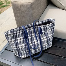 여성용 트위드 체크 쇼퍼백