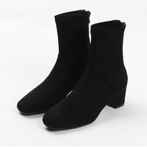 사각코 삭스스판 미들힐 스웨이드 앵클부츠 5cm