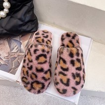 헤스티아 여성용 라운드레오파트 털 실내화