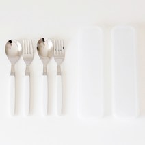 카모메키친 어린이 스푼포크 + 케이스 세트, 화이트, 숟가락 2p + 포크 2p + 케이스 2p