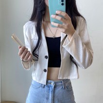 여성용 투버튼 린넨 크롭 자켓