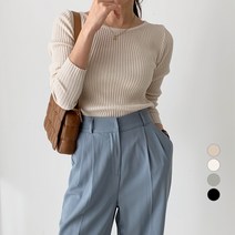 바블링브룩 여성용 여리핏 라운드넥 골지 니트