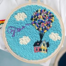 펀치니들 자수 패키지 세트, 1세트, 열기구하우스