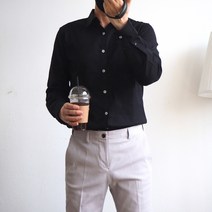 남성용 프리미엄 캐주얼 면 린넨 기본핏 긴팔 셔츠