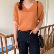 로렌하이 여성용 로지 썸머 브이넥 니트