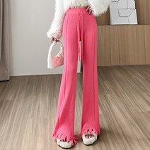 레몬소울 여성용 치르 밑단 헤짐 골지 팬츠