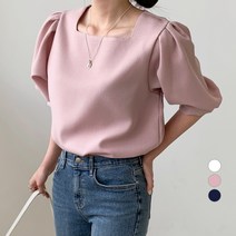 보에리에 여성용 스퀘어넥 퍼프 반팔 블라우스
