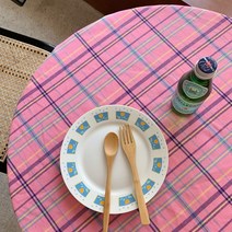 탑시가 인테리어 소품 빈티지 체크 피크닉 식탁보, 핑크, L