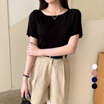 베러스윗 여성용 입술넥 세미 크롭 반팔 니트