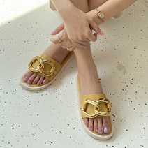 파이 여성용 여름 금장 체인 쿠션 슬리퍼 2cm P115