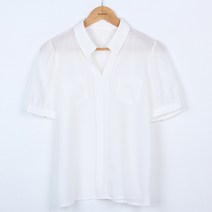 빼빼 여성용 절개라인 투포켓 셔링반팔 블라우스