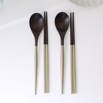 이우아여사 옻칠 파스텔컬러 나무수저 2세트, 올리브그린, 숟가락 2p + 젓가락 2p