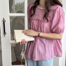 레몬소울 빅사이즈 바야흐 진주 퍼프 반팔 블라우스