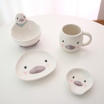 까사지오 동물캐릭터 1인 식기세트 4p, 화이트, 머그컵 + 볼 + 접시 대 + 소