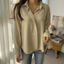 심플 베이직 반오픈 카라 블라우스