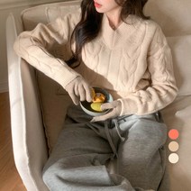 베러스윗 여성용 꽈배기 브이넥 니트