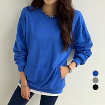 세컨그라운드 여성용 무지 라운드 포켓 맨투맨