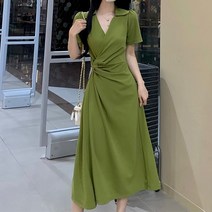 DM 꼬임 브이넥 카라 심플 롱 원피스