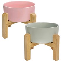 모나지오 반려동물 우드트레이 도자기 식기 2종 세트 대, 그레이, 핑크