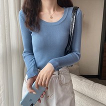 레몬소울 여성용 라쉘 슬림 골지 라운드 니트