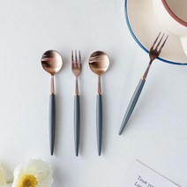 보겐 에펠 커트러리 2종 x 2p 세트 로즈골드 + 차콜, 티스푼 2p + 티포크 2p, 1세트