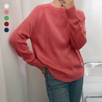 뜨개진 여성용 루즈핏 심플 베이직 래글런 스치누 라운드 니트