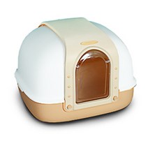 마칼 매직스페이스 후드형 고양이 화장실 3door + 배변삽 + 사막화 방지매트 세트, 피치베이지