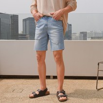 플레이즈 남성용 히든밴딩 컷팅 스판 5부 데님 반바지