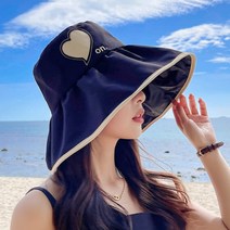 페이토 여름 넓은 챙 하트 포인트 버킷햇