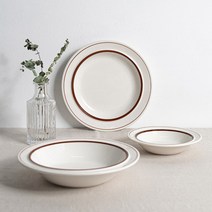 시라쿠스 메이플 1인 양식세트 3p, 라인브라운, 원형접시 L + 찬기 L + 파스타볼 23cm