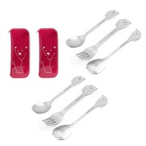 테이블아트 윙킹베어 키즈 도시락 4종 x 2p 세트, 무광실버(수저), 레드(케이스), 숟가락2p+포크2p+스포크2p+케이스2p