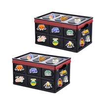 트래블큐브 감성캠핑 방수 데코스티커 50종 + 접이식 캠핑 수납함 중형 30L 2p 세트, 블랙(수납함), 1세트