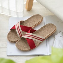 왕골 라탄 크로스 스트라이프 여름 슬리퍼, 레드, 1개
