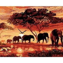 밀스턴 비즈 5D DIY 노을 코끼리 보석십자수 키트, 혼합색상, 1세트