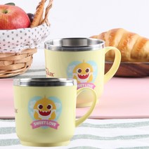 아이조움 핑크퐁 아기상어 논슬립 스텐 손잡이컵 200ml, 옐로우, 2개