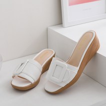 갓슈 여성용 스퀘어벨트 통굽 웨지힐 슬리퍼형 샌들 5cm