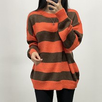 오오엘 여성용 알파카 단가라 R 루즈핏 스트라이프 라운드 니트