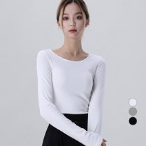어썸어라운드 여성용 신축성 좋은 라운드 긴팔 티셔츠