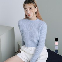 어썸어라운드 여성용 앙고라 라운드 크롭 니트