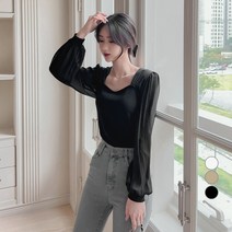 에비뉴비 여성용 배색 퍼프 블라우스