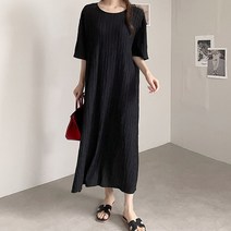 마이시즌 여성 인견 링클 라운드 반팔 원피스