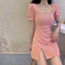 마더브띠 여성용 밑단트임 슬림핏 스퀘어넥 반팔 원피스