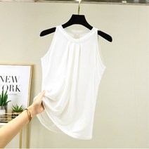 알로데 여성용 홀터넥 주름 루즈핏 민소매 나시