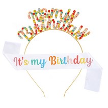 이자벨홈 레인보우 it's my birthday 생일파티 어깨끈 머리띠 세트, 레인보우큐빅, 1세트