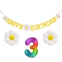 JOYPARTY 데이지 생일가랜드 + 데이지풍선 소형 2p + 3 숫자 은박풍선 소, 1세트, 레인보우