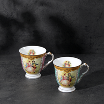 로얄에식스 엔틱풍 골드라인 빈티지 황실명화 머그 2종 세트, 1세트, 핑크, 그린