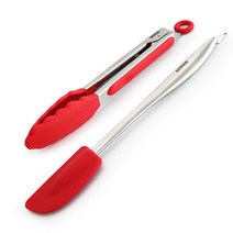 베링 실리콘 스텐레스 주방집게 + 스파튤라 세트, 레드(주방집게), 레드(스파튤라), 1세트