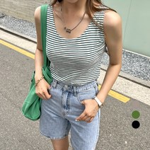 세컨그라운드 여성용 코튼 스트라이프 나시